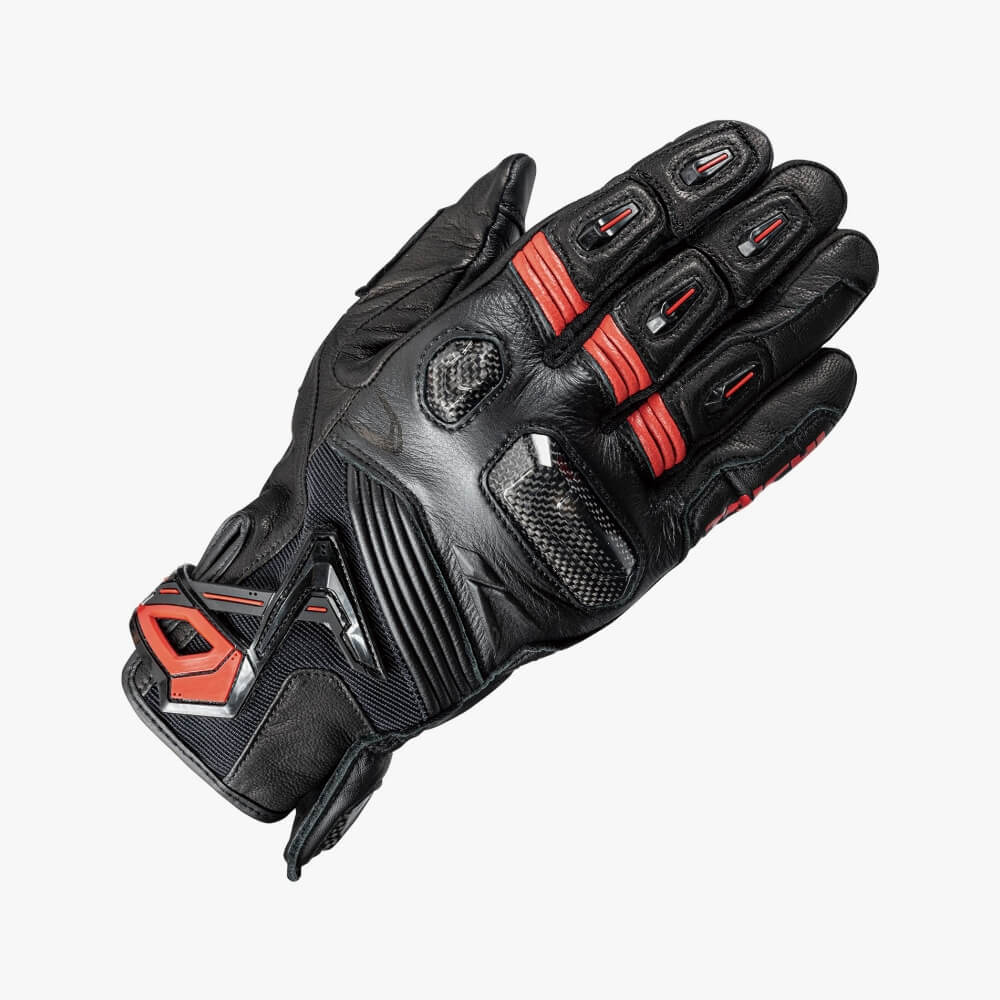 RAPTOR LEATHER GLOVES  BLACK / BLACK / RED